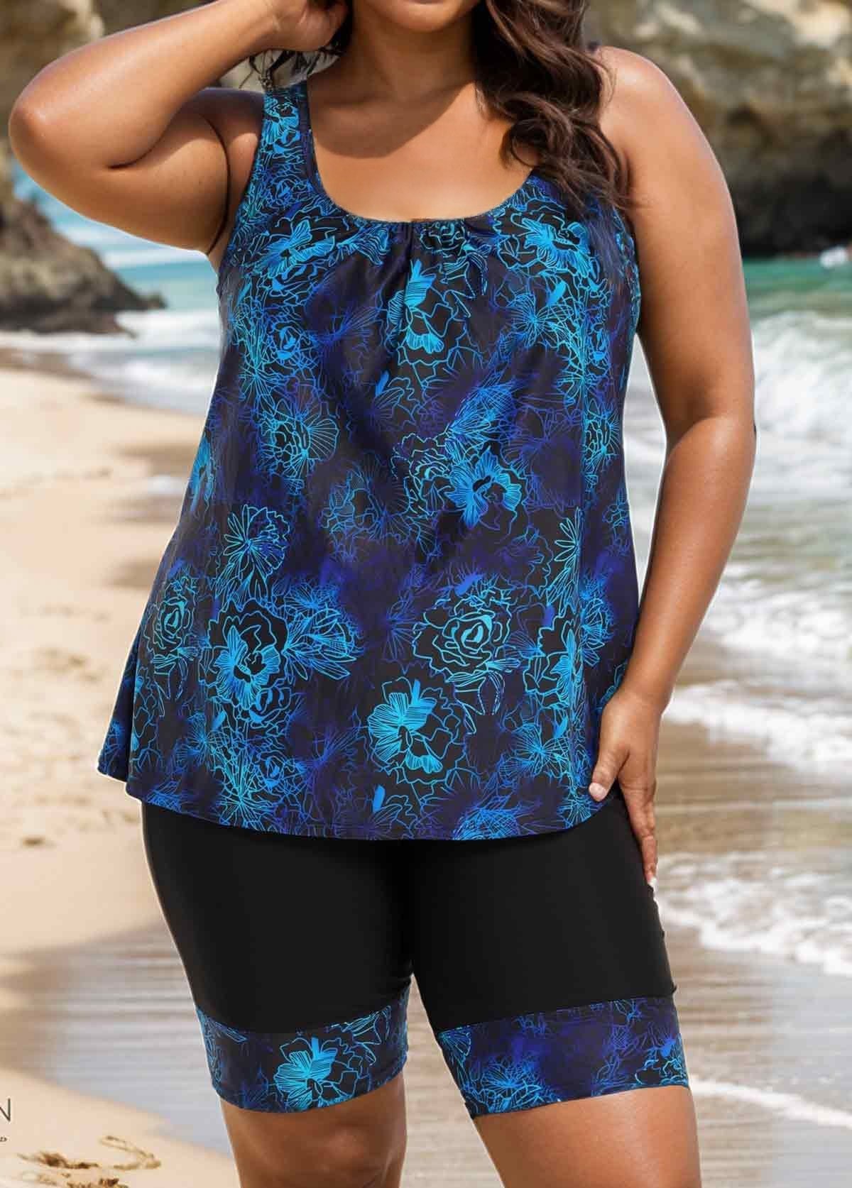 Lilyease Curvy Blue Floral Modest And Sporty Swimsuit And Swimwear ...