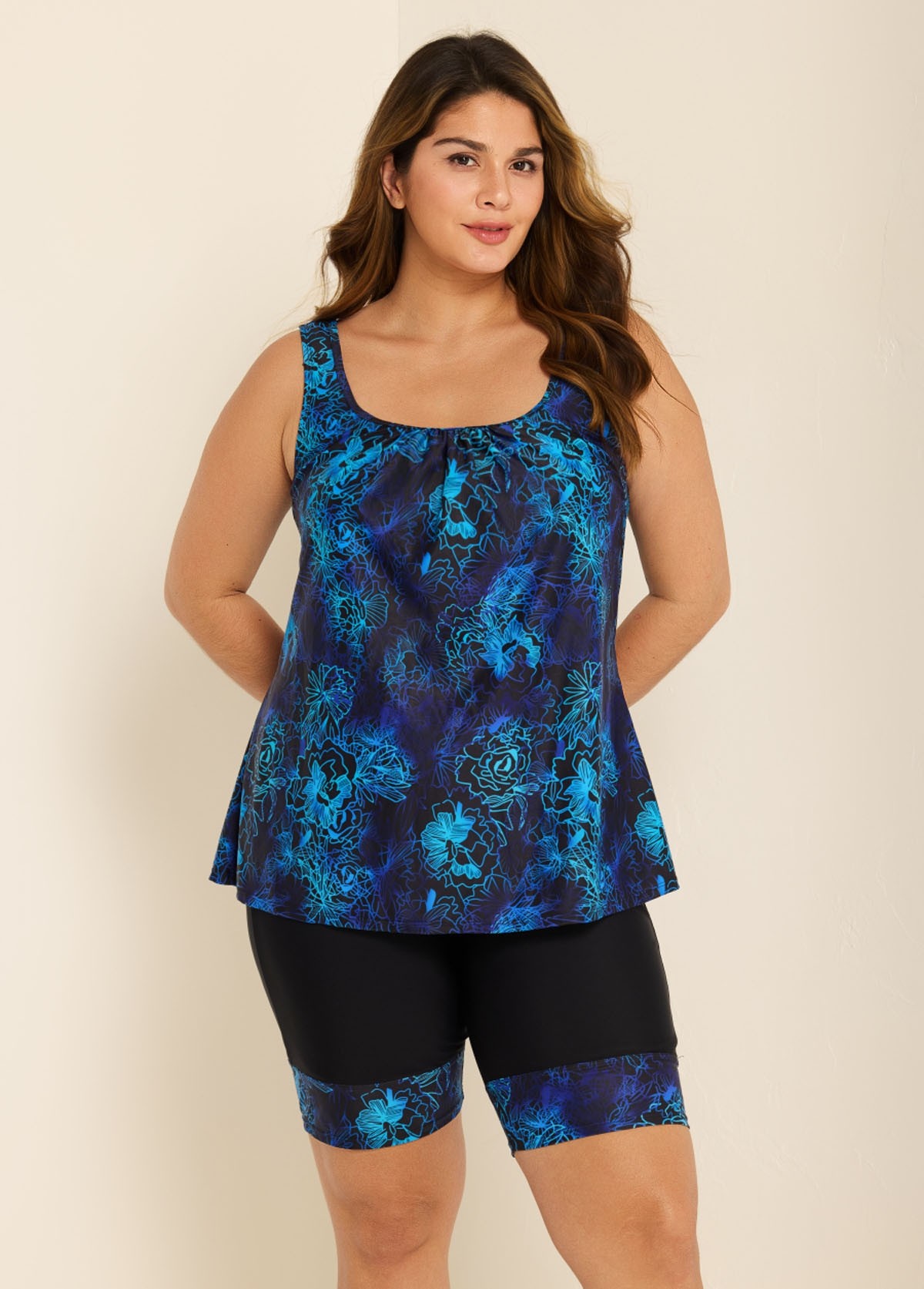 Lilyease Curvy Blue Floral Modest And Sporty Swimsuit And Swimwear ...