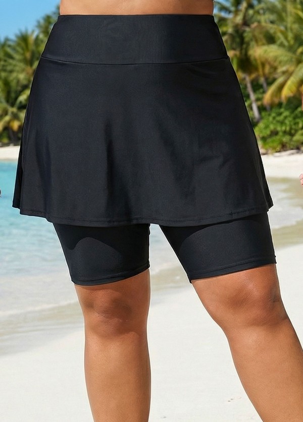 Black Flared Swim Skort With Capri Leggings