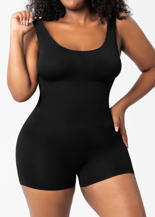 Black Women's Seamless Tummy Control Butt Lifting Shorts Bodysuit