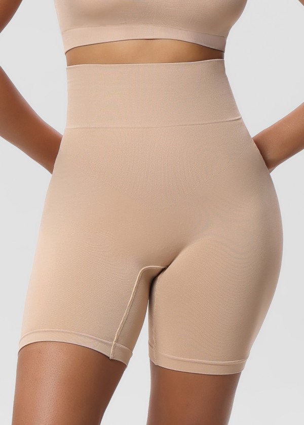 Beige High Waisted Women Tummy Control Body Shaper Shorts
