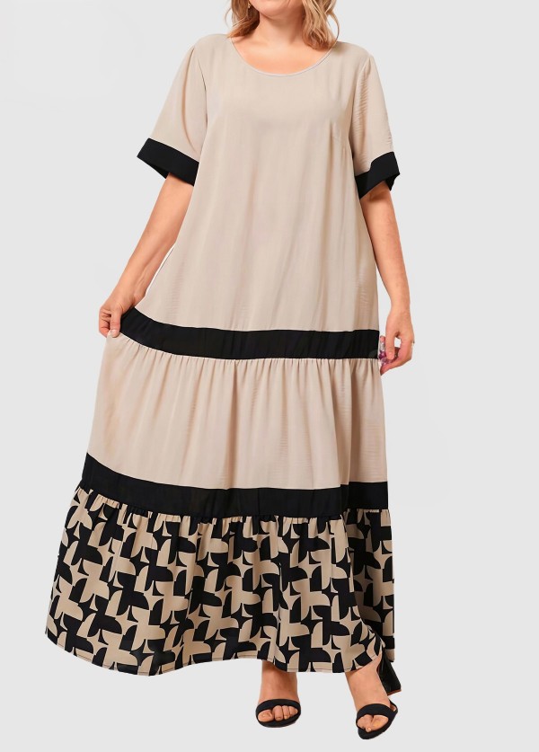 Apricot Fashion Short Sleeve Plus Size Women Maxi Dress
