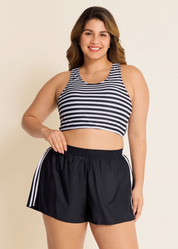 Black And White Striped Criss Cross Bikini Top