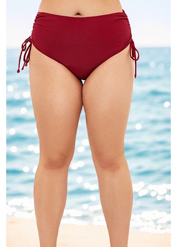 Curvy Red Drawstring Side High Waisted Bikini Bottom