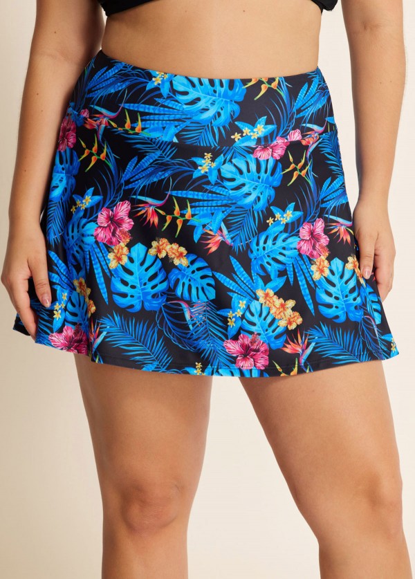 Blue Floral Print Flare With Skinny Swim Bottom