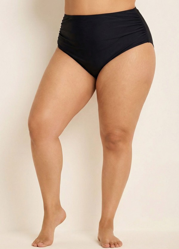 Black Elegant High Waist Ruched Swim Brief
