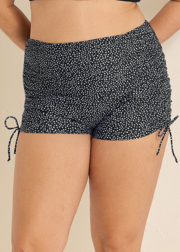 Black Dot Adjustable Side Tie Swim Short Bikini Bottom