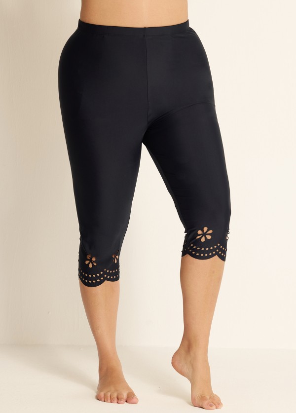 Plus Size Women's Black Hollow Swimsuit Pants