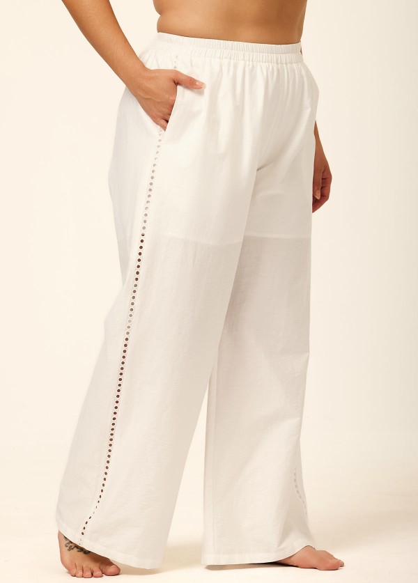 White Fashion Cutout Plus Size Modest Swimsuit Loose Cover Up Pants