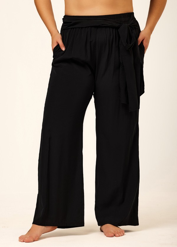 Black Knotted Plus Size Modest Fashion Loose Cover Up Swimsuit Pants