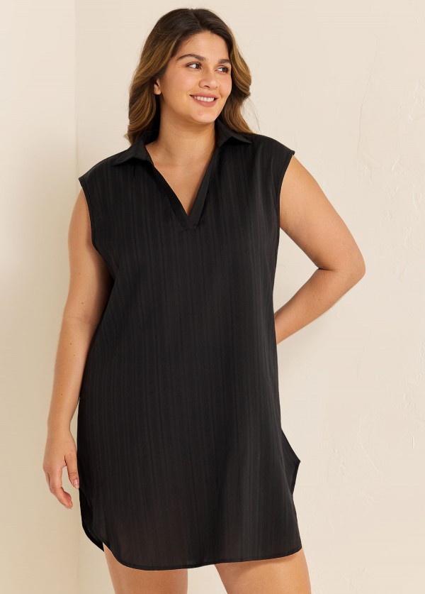 Black V Neck Sleeveless Plus Size Summer Vacation Cover Up