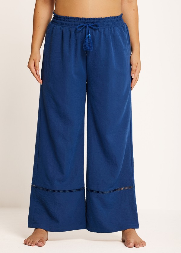 Curvy Navy Paperbag Waist Drawstring Beach Cover Ups Pants