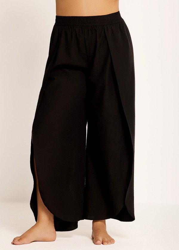 Black Through Side Split Curvy Swim Cover Ups Fly Away Pants