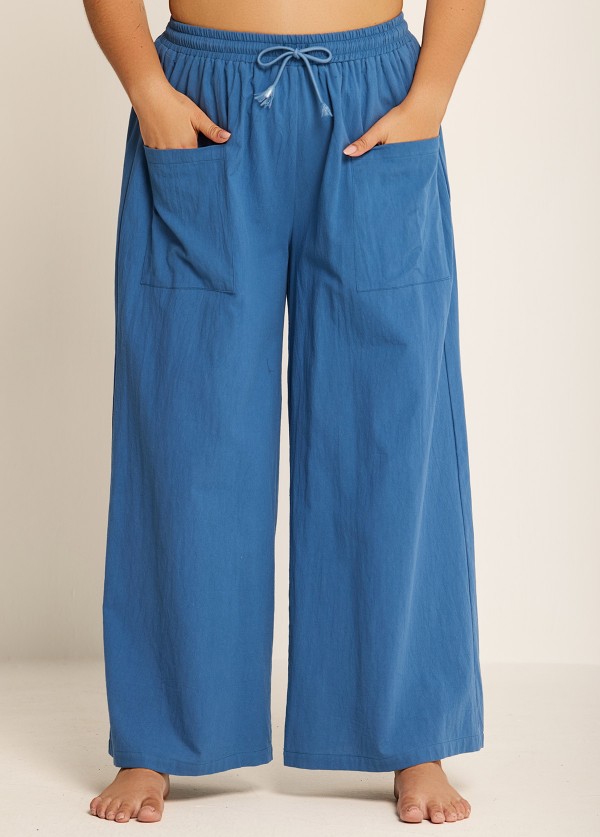 Casual Blue Drawstring Pocket Curvy Beachwear Cover Ups Pants