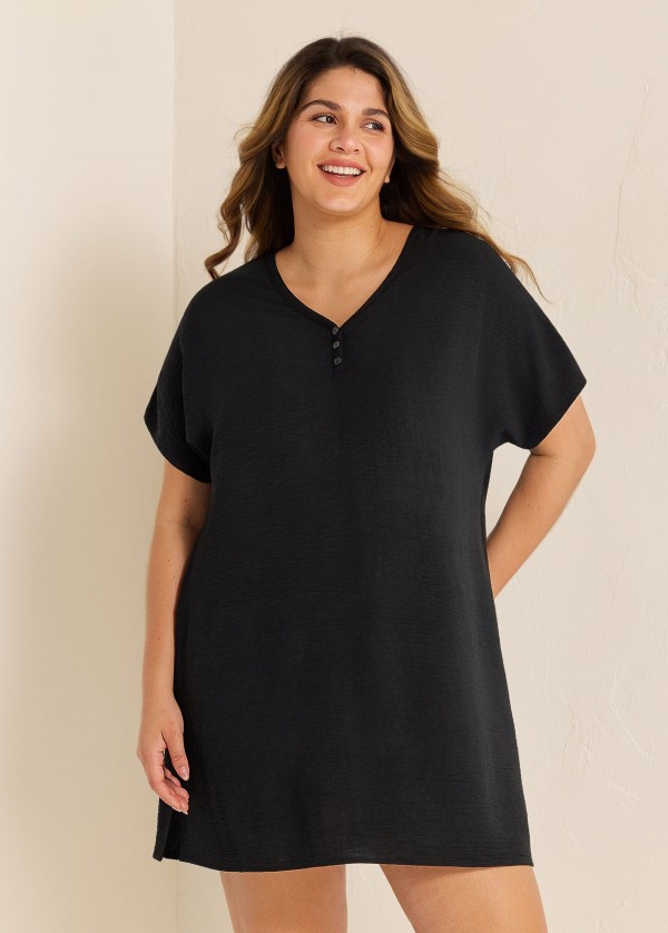 Black Button Women's Swimsuit Plus Size Bathing Suit Cover Up