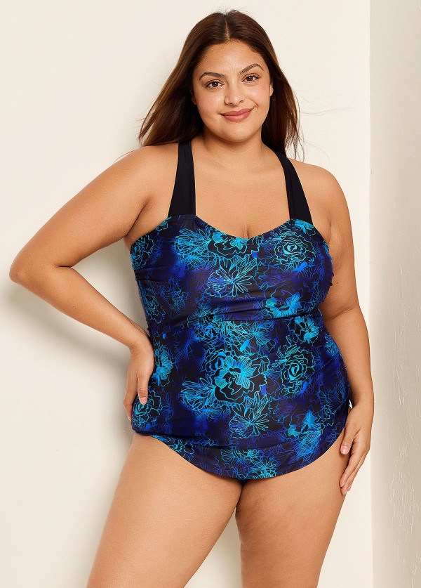 Plus Size Green Floral Sarong Swimwear Bathing Suits One Piece Swimsuit