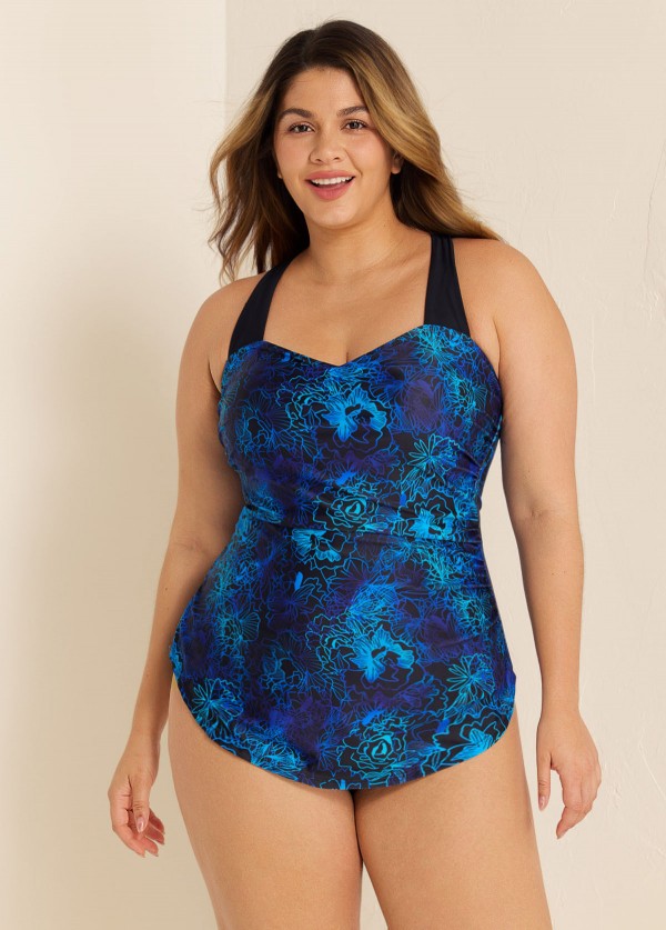 Plus Size Green Floral Sarong Swimwear Bathing Suits One Piece Swimsuit