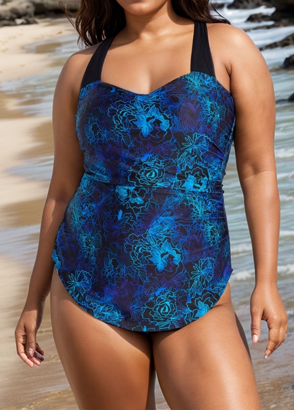 Plus Size Green Floral Sarong Swimwear Bathing Suits One Piece Swimsuit