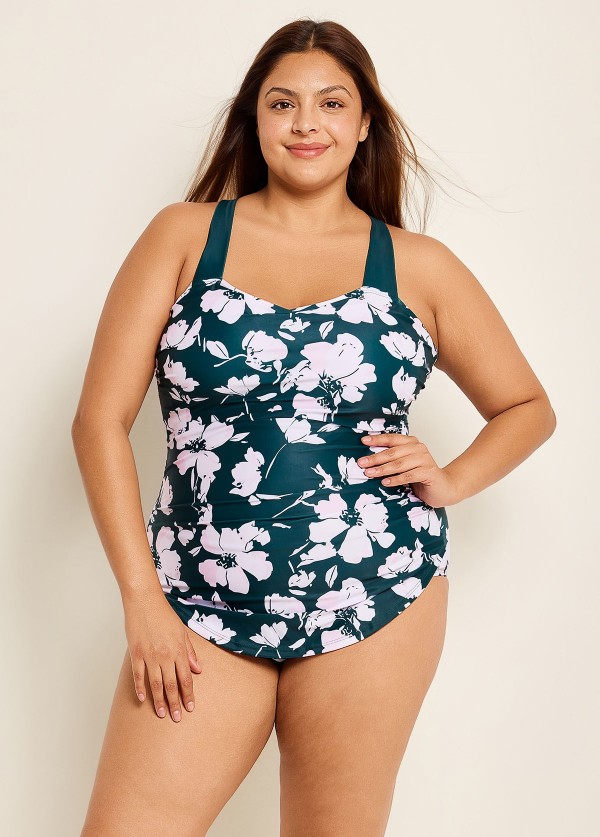 Curvy Green Floral Sarong Swimsuit And Swimwear One Piece Swimsuit