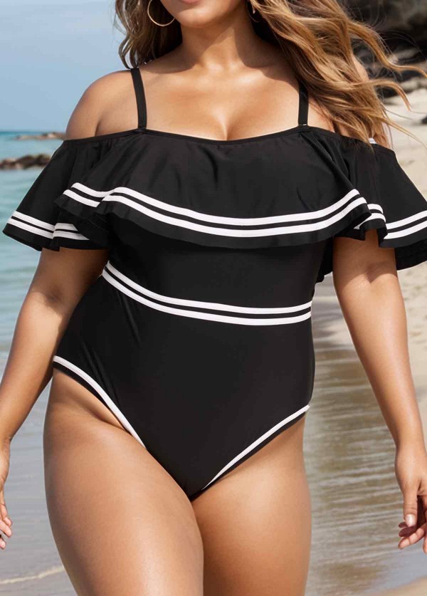 Plus Size Off Shoulder Ruffles Women One Piece Swimsuit