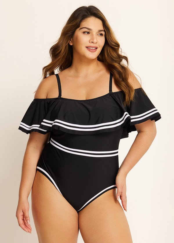 Plus Size Off Shoulder Ruffles Women One Piece Swimsuit