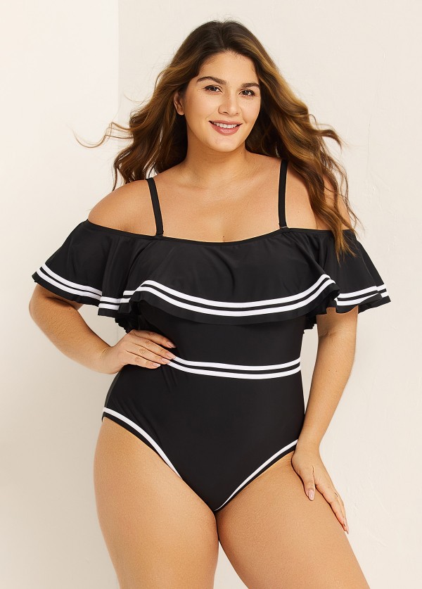 Plus Size Off Shoulder Ruffles Women One Piece Swimsuit