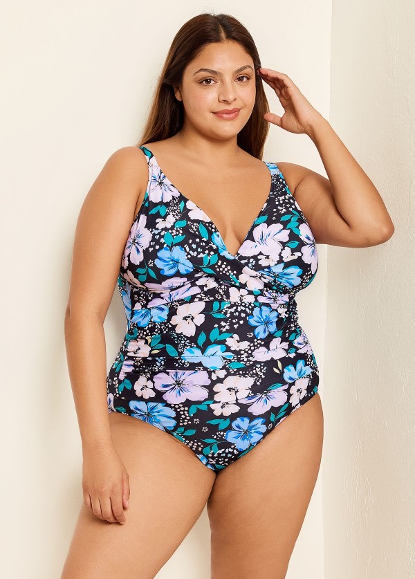 Plus Size V Neck Wrap Adjustable Straps One Piece Swimsuit