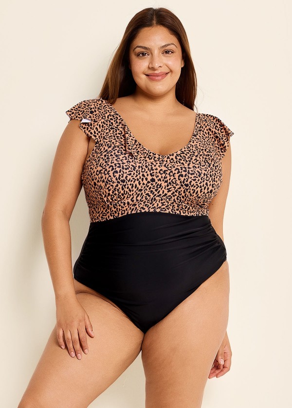 Leopard Print Ruffled Vintage One Piece Swimsuit