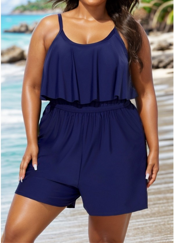 Plus Size Leisure Beach with Ruffle Hem Detailed One Piece Swimsuit