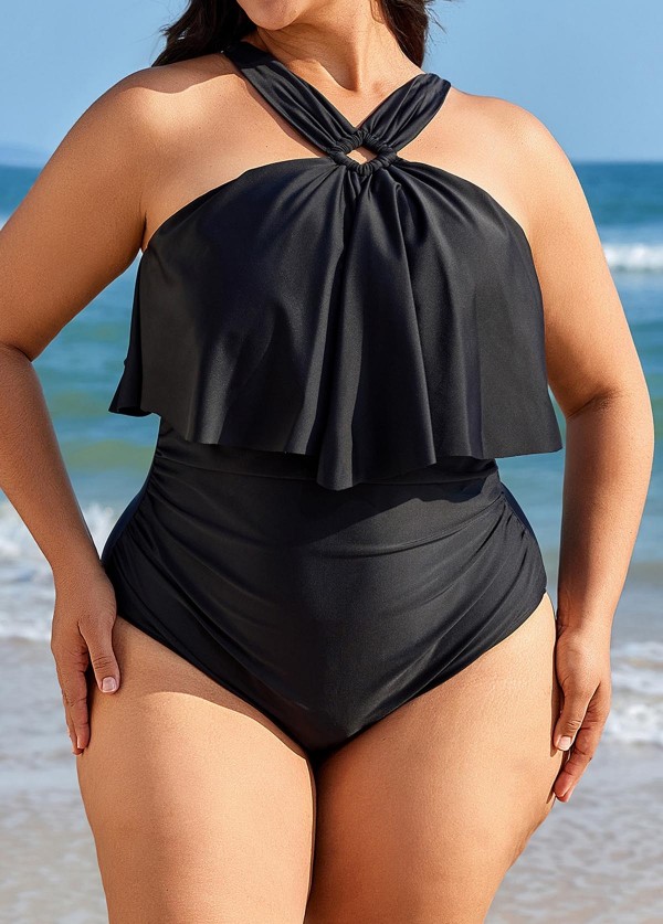 Black Square Cut Hardware One Piece Swimsuit