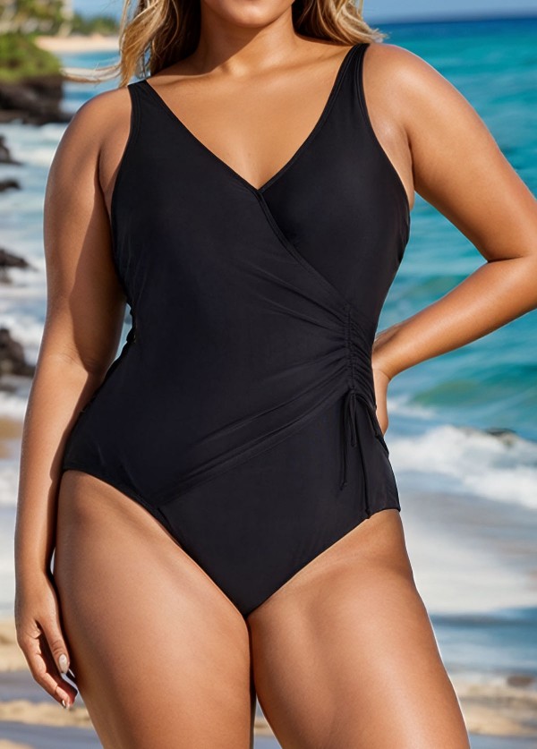 Black Side Tie Wrap 1 Piece Bathing Suits One Piece Swimsuit