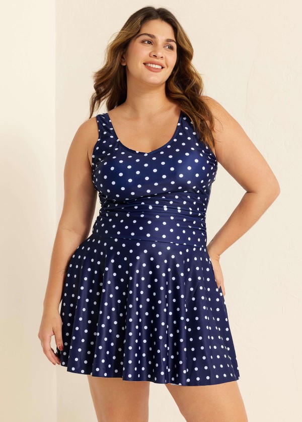 Polka Dot Modest Tummy Control Vintage Swimdress Set