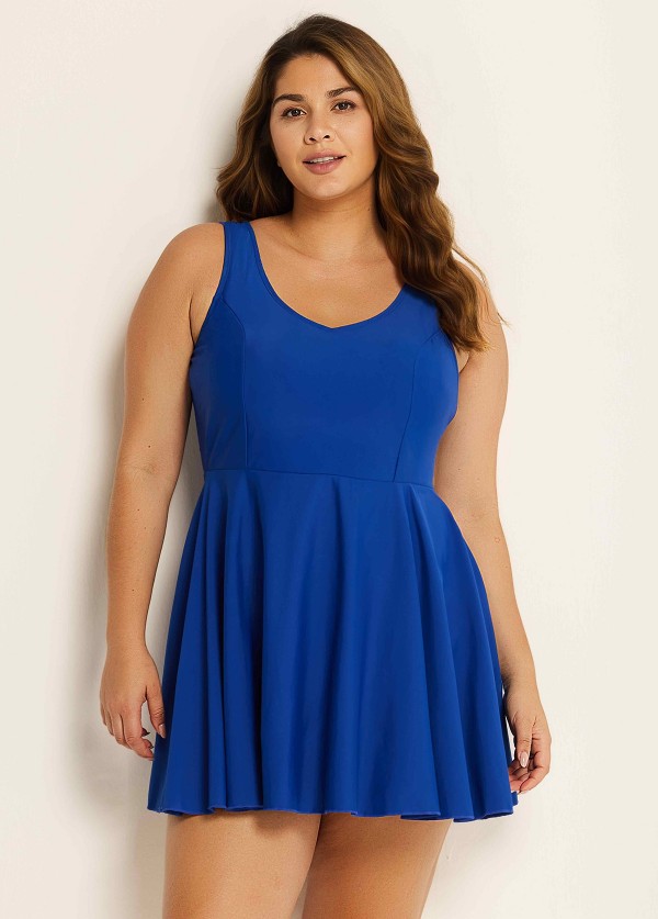 Chic U-Neck Sleeveless Sporty Swim Dress Set