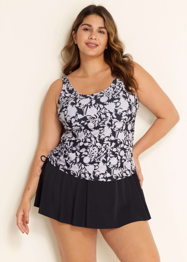 Natural Flowers Tie Knot Drawstring Swim Dress Top