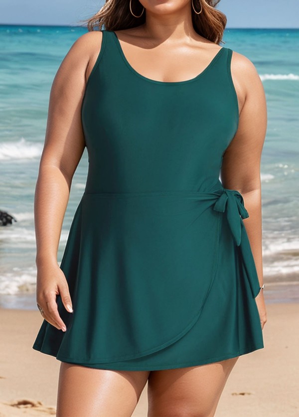 Wrapped Tie Knot Modest Curvy Swim Skirts For Women One Piece Swimdress