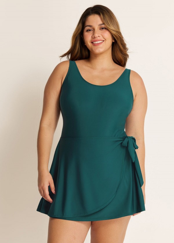 Wrapped Tie Knot Modest Curvy Swim Skirts For Women One Piece Swimdress