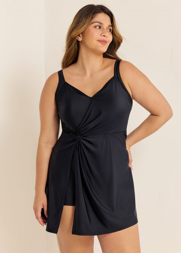 Side Slits Cross Knot With Built-In Pocket Shorts Swim Dress Swimsuit One Piece Swimdress