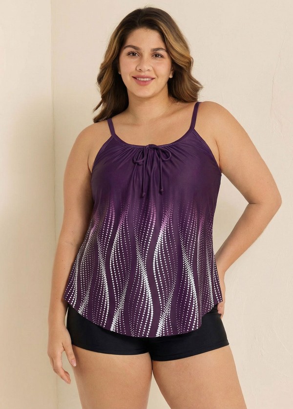Adjustable Spaghetti Strap Dot Print Tankini Top