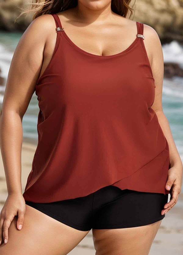 Plus Size Brown Flowy Layered Tankini Top