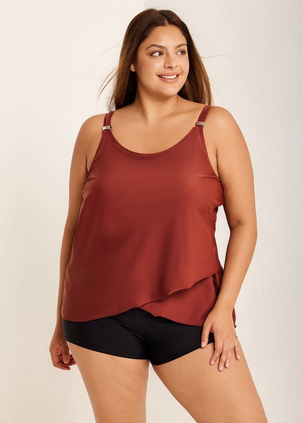 Plus Size Brown Flowy Layered Tankini Top