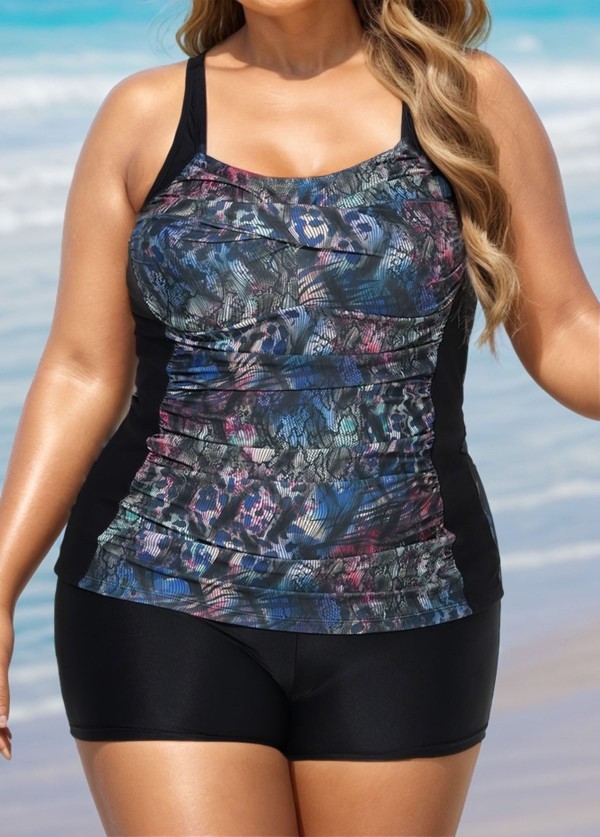 Flattering Twisted Front Ruched Tummy Control Tankini Top