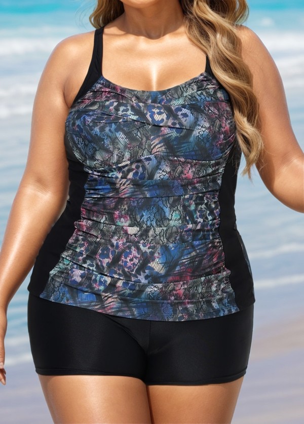 Flattering Twisted Front Ruched Tummy Control Tankini Top