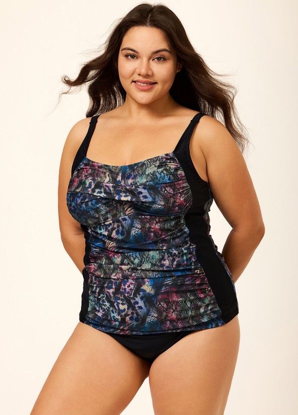 Flattering Twisted Front Ruched Tummy Control Tankini Top