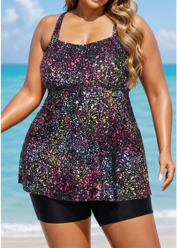 Fashionable Colorful Dot Square Neck Flowy Women Tankini Top
