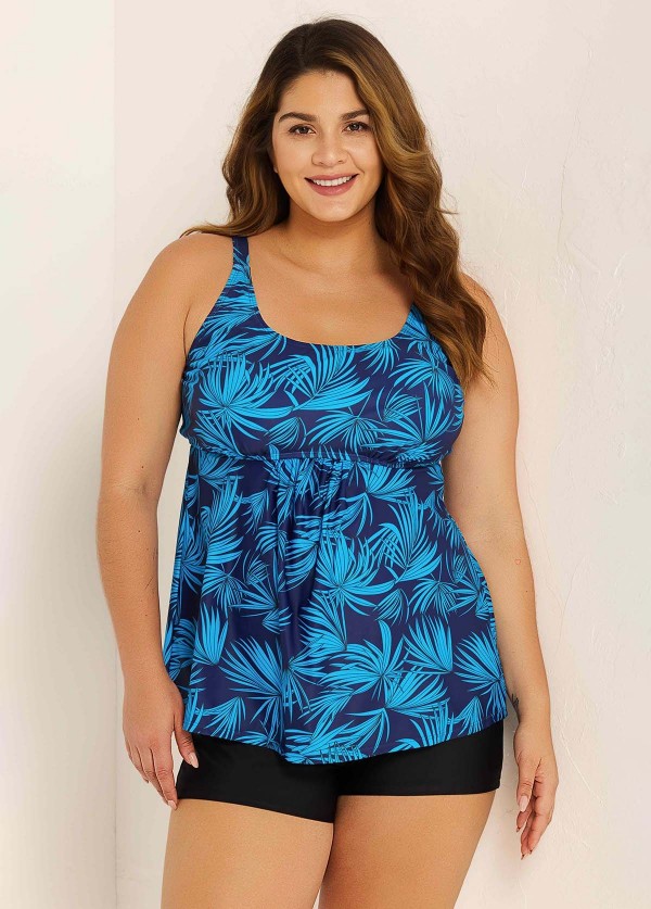 Blue Plants Adjustable Straps Modest Plus Size Tankini Swimsuit Top