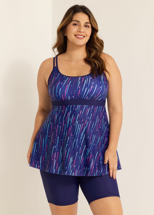 Meteor Striped Print Square Neck Tankini Set