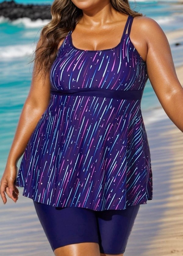 Meteor Striped Print Square Neck Tankini Set