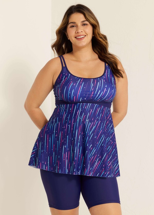 Meteor Striped Print Square Neck Tankini Set