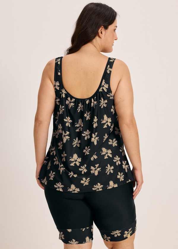 Plus Size Yellow Floral Vintage Padded Women's Swimsuit Two Piece Tankini Set