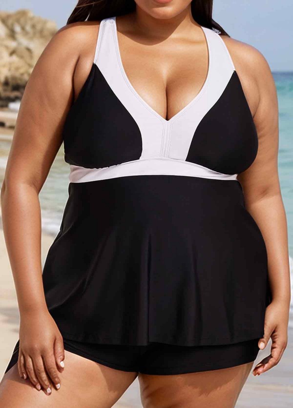 Black And White V Neck Ruffle Fashion Tankin Top